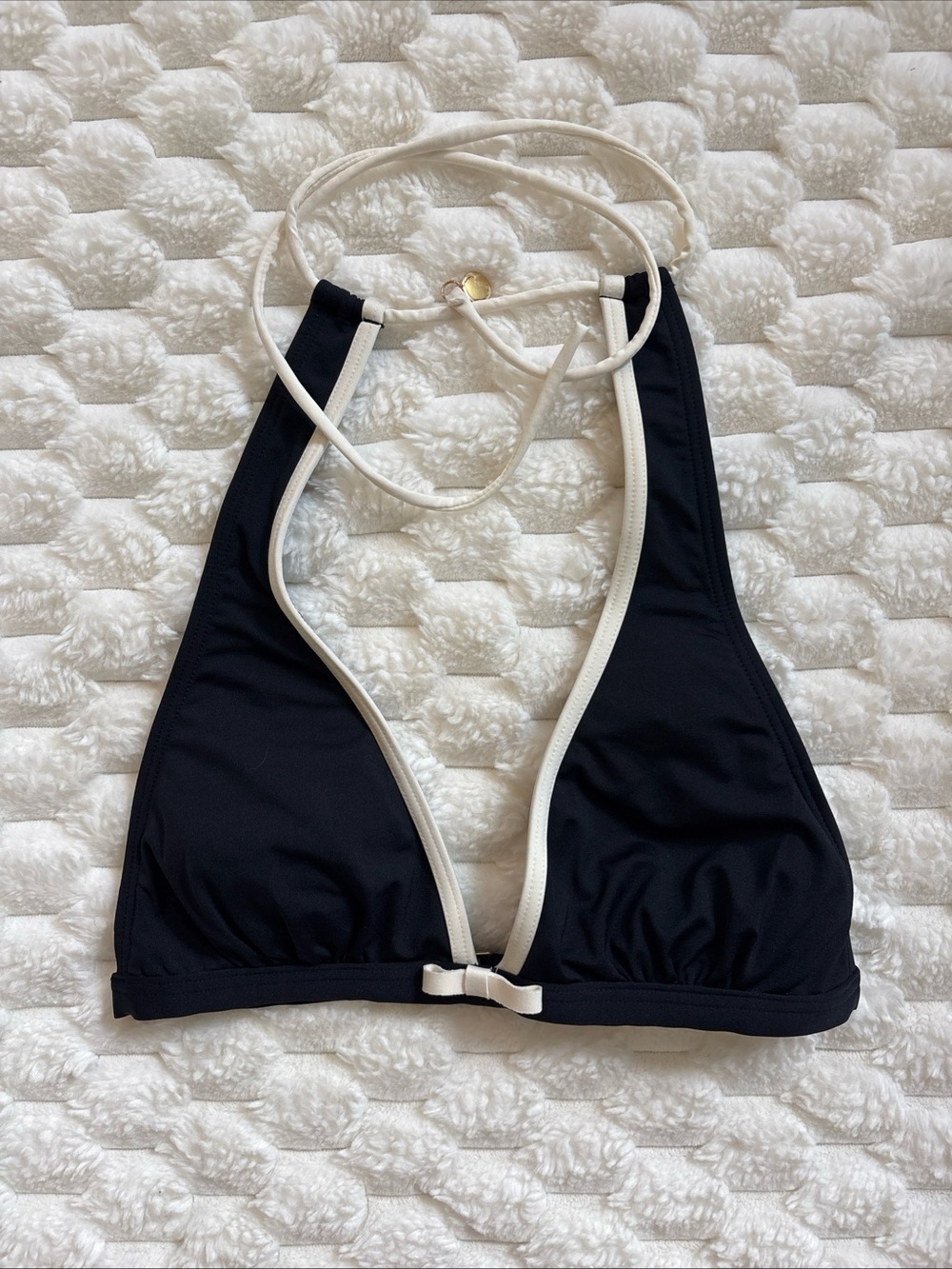 Kate Spade Women's Black Halter Bikini Top Size Medium Cream Bow Coquette
